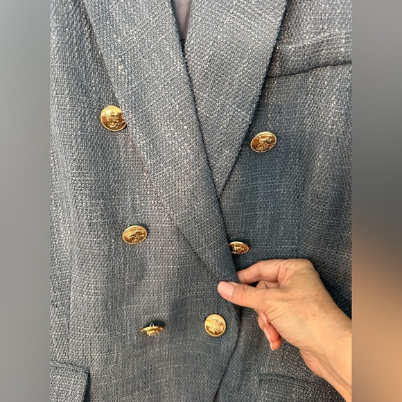 Unbranded Nubby Tweed Slate Blue Blazer With Gold Buttons Very Chic!! Sz XL - Picture 10 of 15
